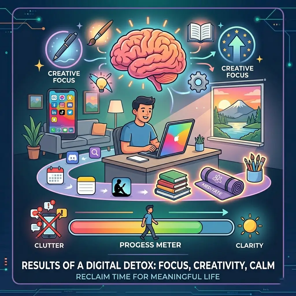 An infographic explaining how to improve focus and concentration by moving from digital clutter to mental clarity.